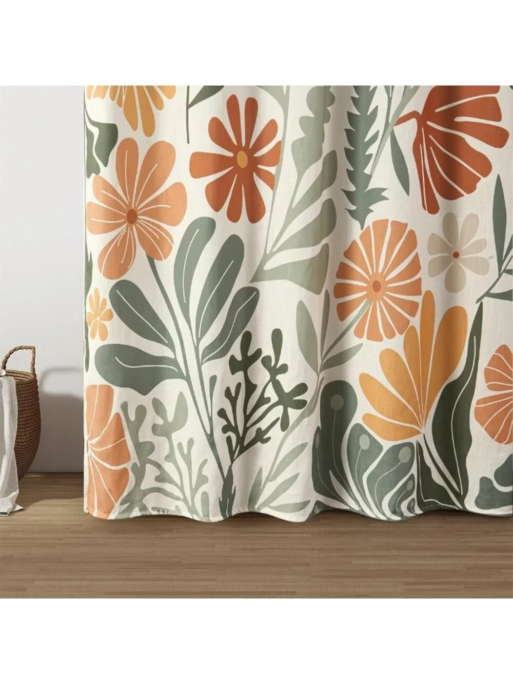 Colorful Floral Faux Linen Shower Curtain - Funky Aesthetic Bathroom Decor